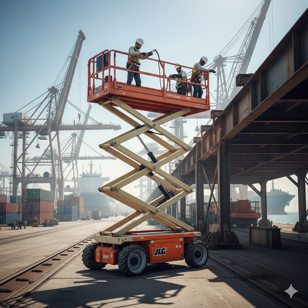 Electric scissor lift in indoor Mumbai mall